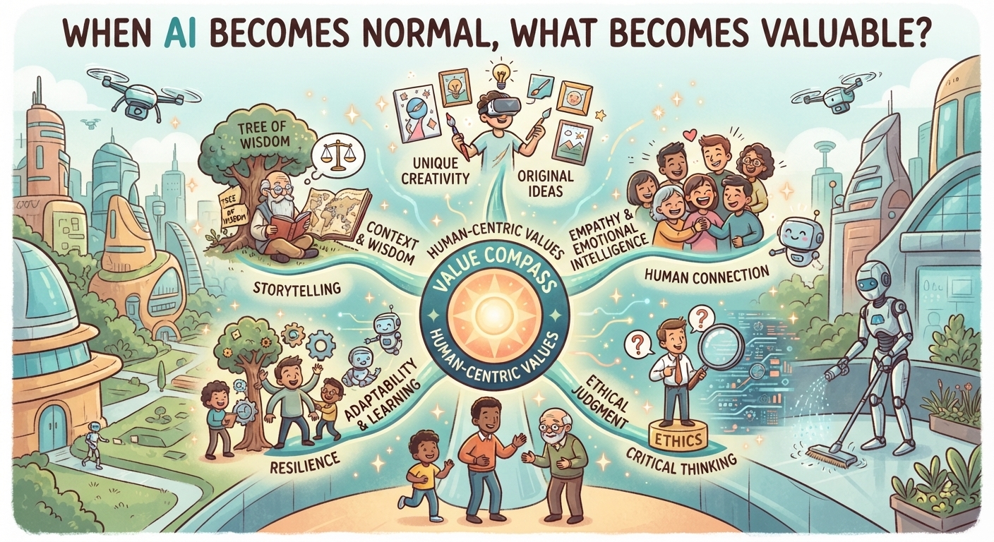 When AI Becomes Normal, What Becomes Valuable?